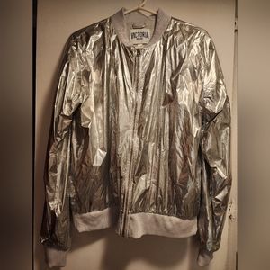 Victoria Sport Victoria's Secret Silver Metallic Bomber Jacket Large